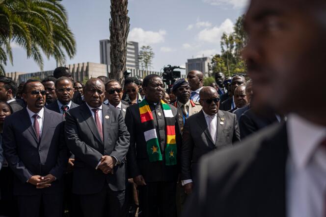 Ethiopian Prime Minister Abiy Ahmed, South African President Cyril Ramaphosa, and his Zimbabwean and Ghanaian counterparts, Emmerson Mnangagwa and Nana Akufo-Addo, attend the unveiling of a statue honoring former Tanzanian President Julius Nyerere in Addis Ababa, February 18, 2024.