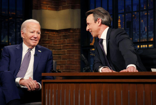 Joe Biden on the set of “Late Night With Seth Meyers” in New York, February 26, 2023.