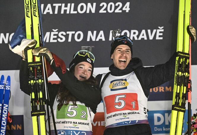 Lou Jeanmonnot and Quentin Fillon Maillet, in Nove Mesto, Czech Republic, February 15, 2024. 