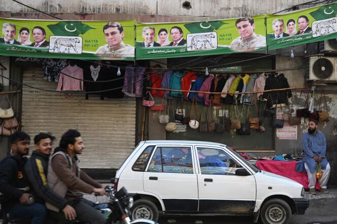 An election banner of the Pakistan Muslim League, in Lahore, February 7, 2024.