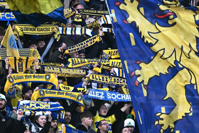 Sochaux supporters during the thirty-second final of the Coupe de France against the Stade de Reims, January 21, 2024, in Sochaux.