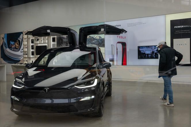 A Tesla car, at a showroom, in New York, January 24, 2024.
