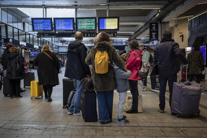 Passengers at Montparnasse station in Paris, Saturday February 17, 2024.