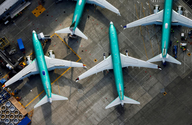 FILE PHOTO: An aerial photo shows Boeing 737 MAX airplanes parked on the tarmac at the Boeing Factory in Renton, Washington, US March 21, 2019. REUTERS/Lindsey Wasson/File Photo