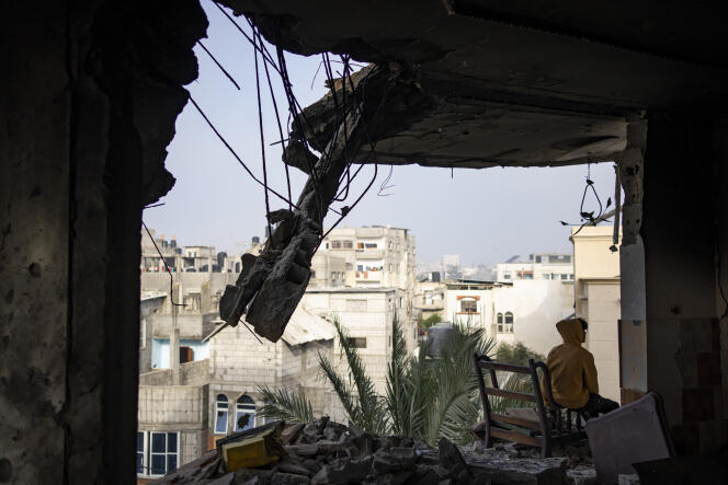 Houses destroyed by Israeli bombardment in Rafah, southern Gaza Strip, Saturday February 10, 2024.