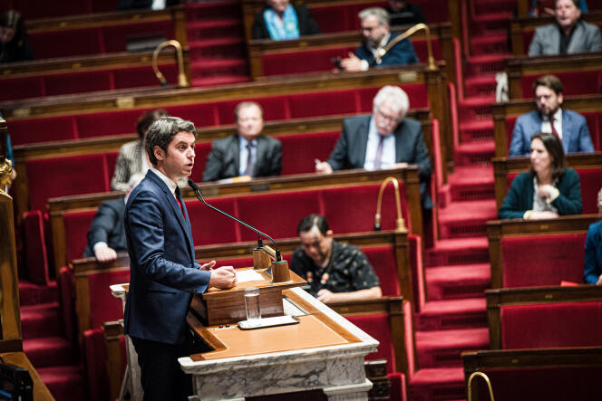 Prime Minister Gabriel Attal during his general policy speech to the National Assembly, in Paris, January 30, 2024.