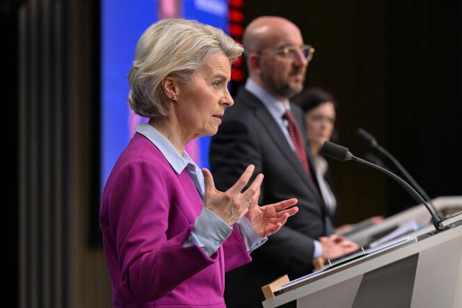 Ursula von der Leyen, President of the European Commission, and Charles Michel, President of the European Council, in Brussels, February 1, 2024.