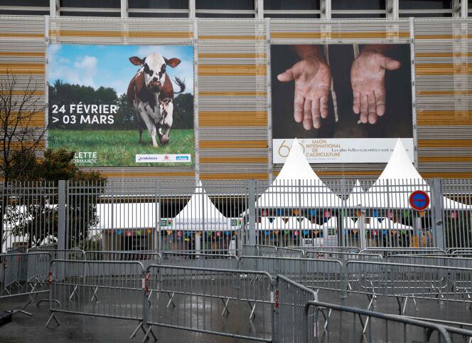 The entrance to the 60th International Agricultural Show, Porte de Versailles, in Paris, Thursday February 22.