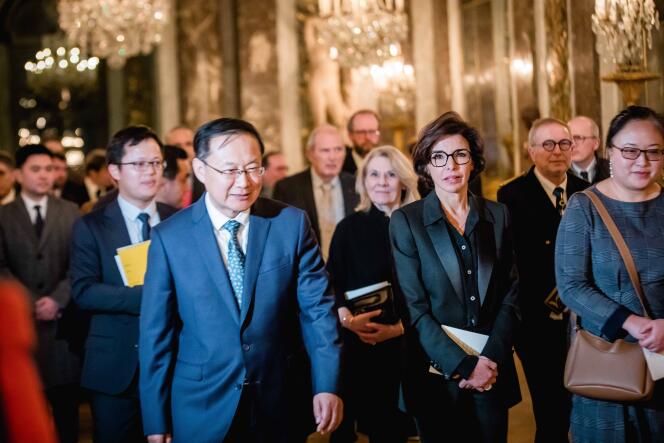 Sun Yeli, Minister of Culture and Tourism of China, and Rachida Dati, Minister of Culture, at the kickoff of the Franco-Chinese Year of Cultural Tourism and the 60th anniversary of the establishment of diplomatic relations between France and China, at the Palace of Versailles, January 31, 2024.