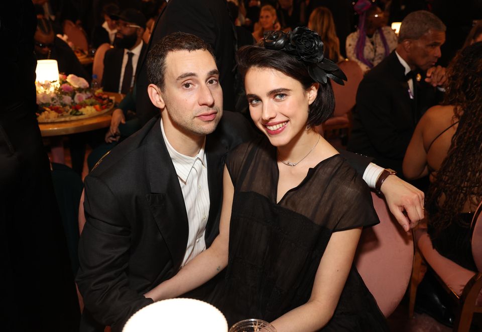 Jack Antonoff and Margaret Qualley at this year's Grammy Awards in February.