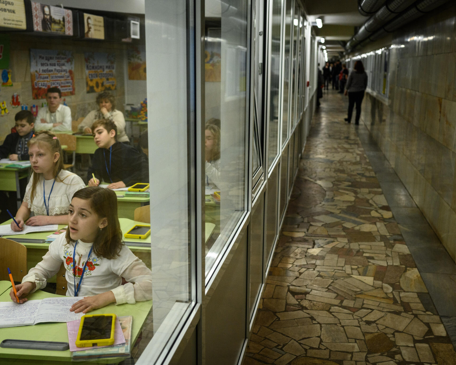 Classroom in a metro station in Kharkiv (Ukraine), February 22, 2024. With the city being bombed daily by the Russians, the town hall opened schools in five metro stations.