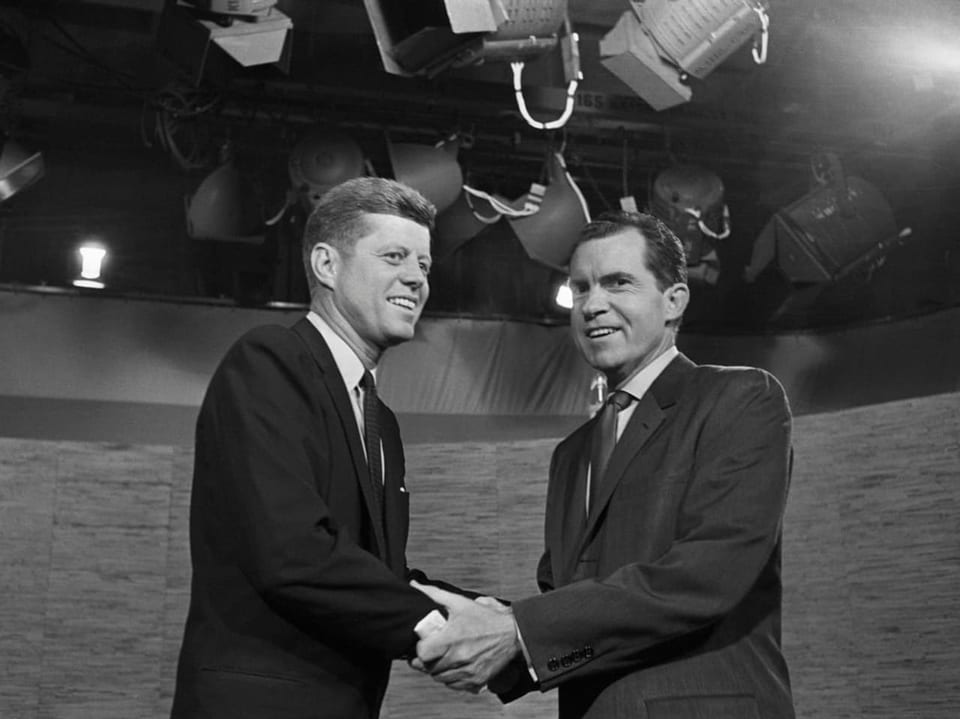 Kennedy und Nixon vor der ersten TV-Debatte