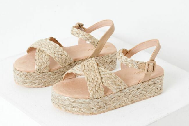 Braided platform sandals with crossed straps, Camaïeu, €29.99