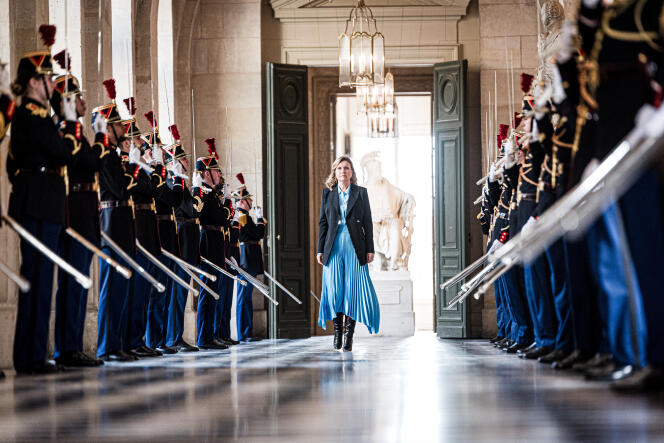 Yaël Braun-Pivet, President (Renaissance) of the National Assembly, arrives at the Palace of Versailles for the Congress vote aimed at officially including abortion in the Constitution, March 4, 2024.