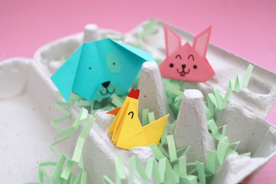 Origami animals: chicken, rabbit and dog
