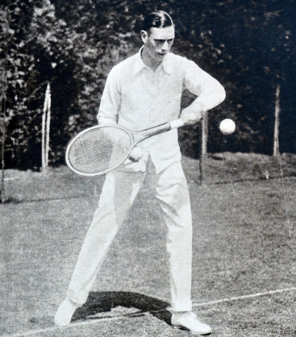 The Duke of York, later King George VI, tried his hand at a tennis racket in 1921 - with his left hand.