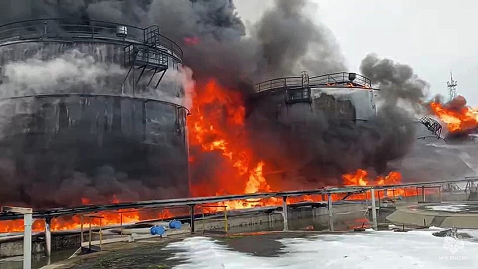 Burning oil tanks in Russia