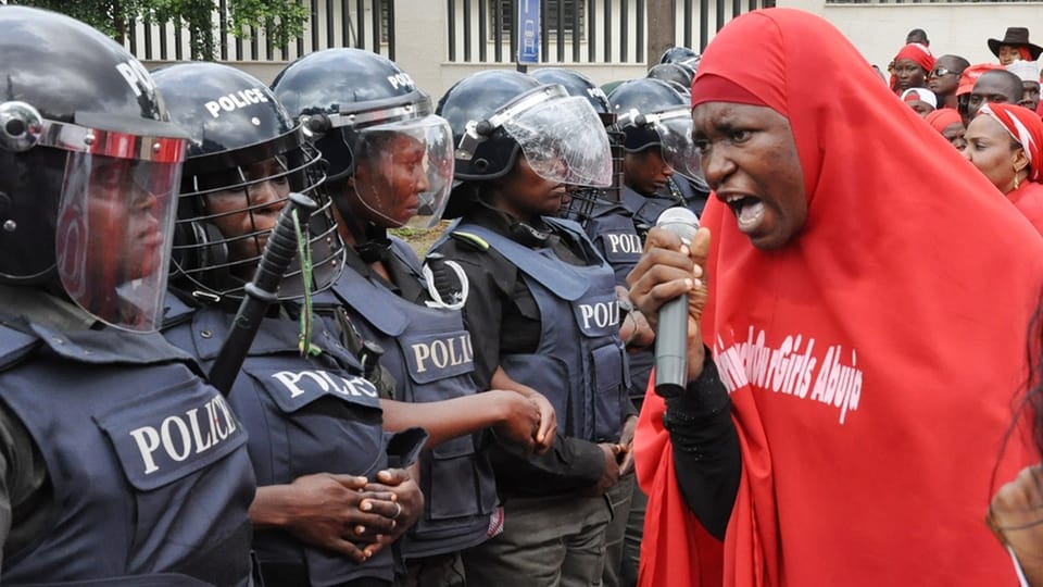 Protest by relatives in Abuja in 2014.