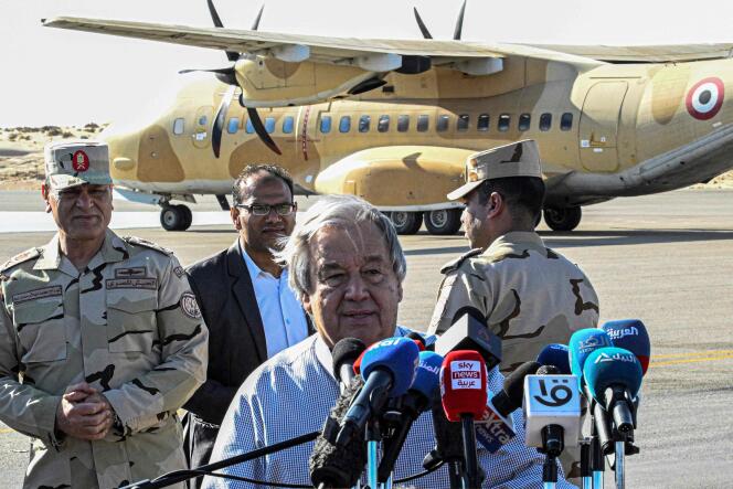 The head of the United Nations, Antonio Guterres, at El-Arich international airport in Egypt, March 23, 2024. 