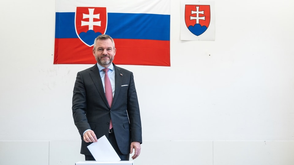 Peter Pellegrini casting his vote in Bratislava.