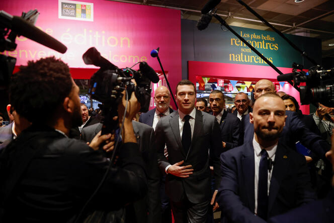 Jordan Bardella, president of the National Rally, visiting the Salon de l'agriculture, in Paris, February 25, 2024. 