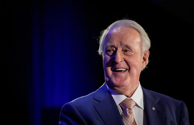 Former Canadian Prime Minister Brian Mulroney during a Conservative Party meeting in Orford, Quebec, September 15, 2021.