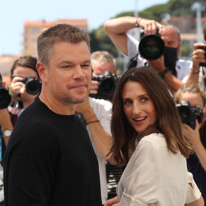 Camille Cottin and Matt Damon, during the promotion of “Stillwater”, in Cannes, in 2021.