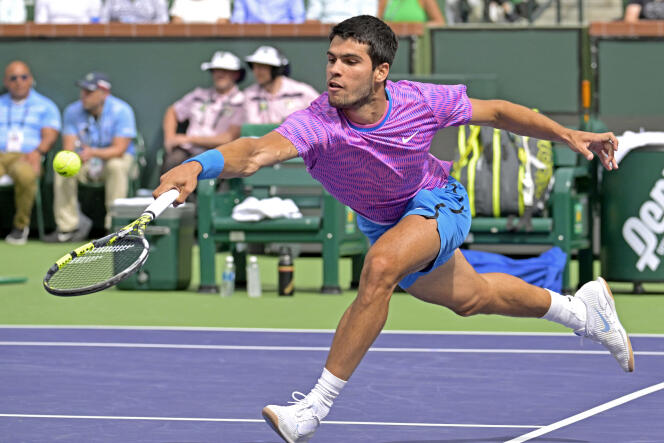 The Spaniard Carlos Alcaraz during his final against the Russian Daniil Medvedev at the tournament in Indian Wells (California), March 17, 2024.