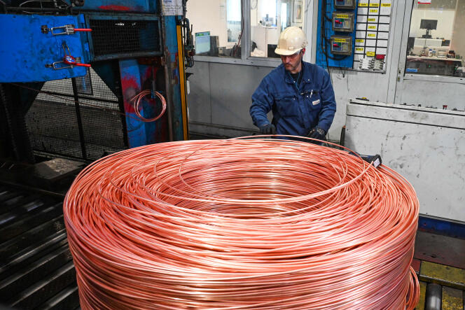 An 8mm diameter copper cable at the Nexans factory in Lens, northern France, on May 11, 2022. 