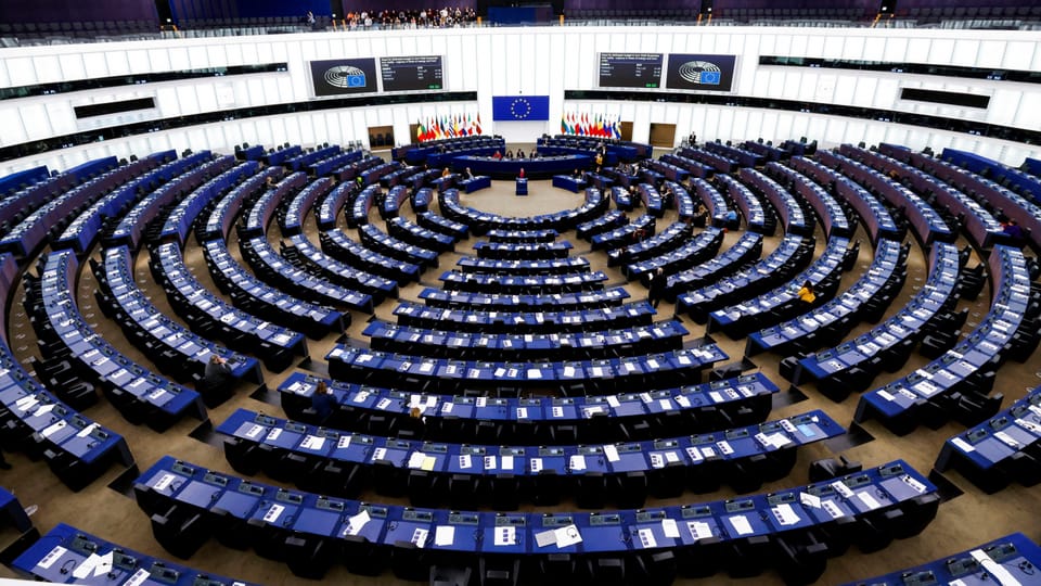 European Parliament in Strasbourg, with no seats occupied.
