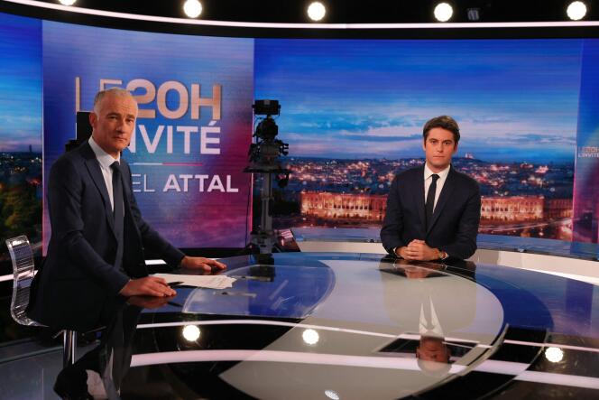 The Prime Minister, Gabriel Attal, guest on TF1’s “8 p.m.” presented by Gilles Bouleau, March 27, 2024.