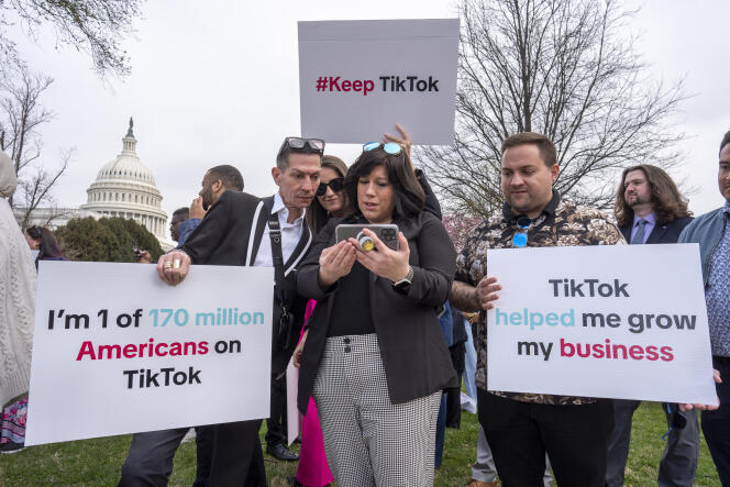 TikTok enthusiasts gathered in front of the Capitol in Washington during the House of Representatives vote on Wednesday March 13.