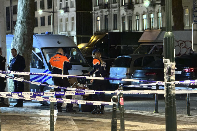 Police at the scene of a shooting, in Brussels, February 11, 2024.