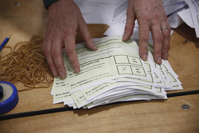 The counting of the double referendum to amend the Constitution on Families and Care, at the Royal Dublin Society (RDS), Dublin, March 9, 2024.