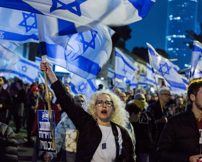 Demonstration for the resignation of the Netanyahu government and the holding of new elections, in Tel Aviv (Israel), March 2, 2024.
