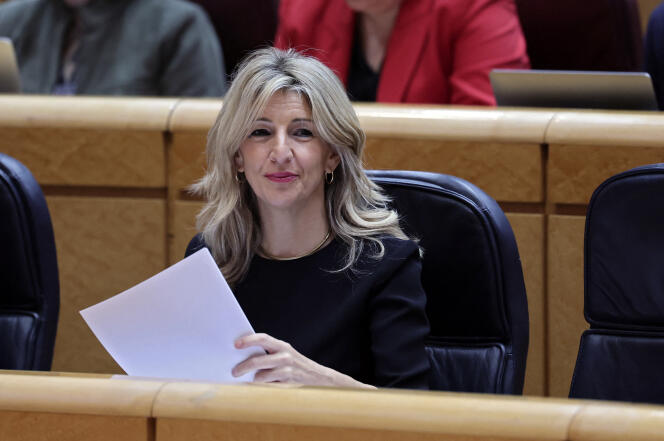 Spanish Labor Minister Yolanda Diaz in Madrid (Spain), January 10, 2024.