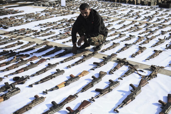Weapons seized from the Islamic State (IS), presented by the Popular Mobilization Forces (PMF) during a press conference in Baghdad, January 12, 2023.