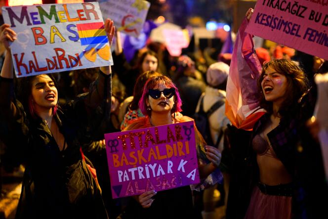 International Women's Day march near Taksim Square in Istanbul, Turkey on March 8, 2024.