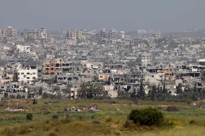 Buildings destroyed by Israeli strikes on Israel's southern border with the Gaza Strip, March 28, 2024.