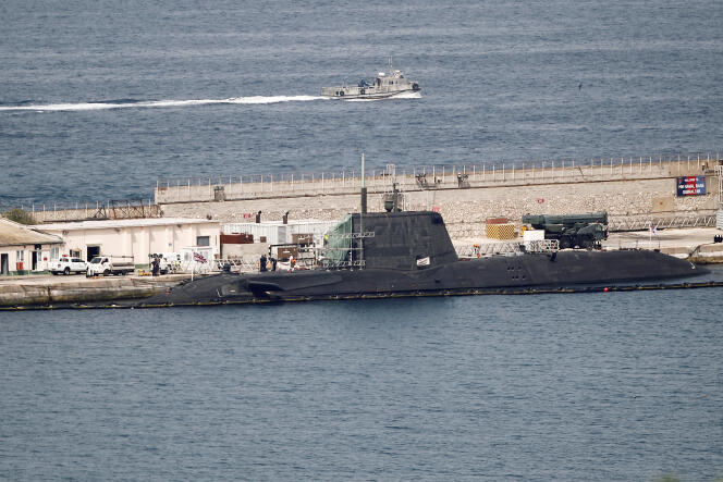 The British nuclear submarine “HMS Ambush”, under repair at the port of Gibraltar, July 21, 2016.