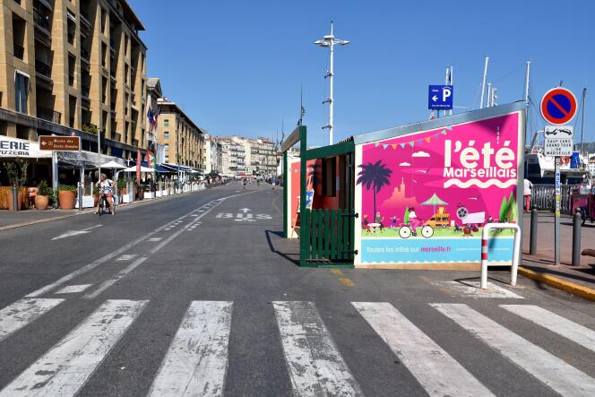 A poster announcing Marseille Summer, on the port, in Marseille, in 2021.