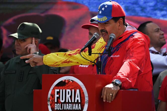 Venezuelan President Nicolas Maduro speaks to supporters during a rally in Caracas, February 29, 2024.