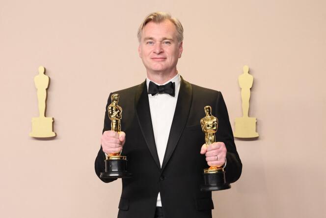 Christopher Nolan, winner of the award for best director and best film for “Oppenheimer”, in Los Angeles, March 10, 2024.