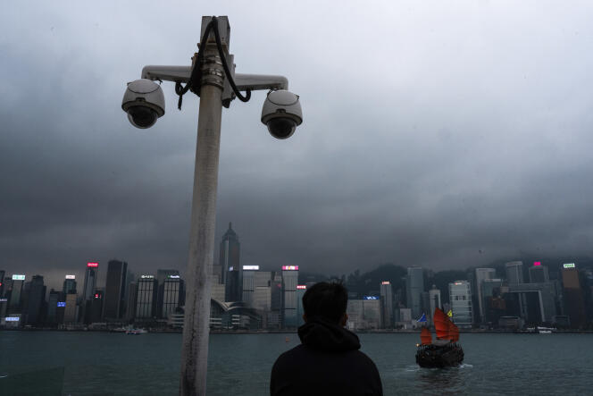 Surveillance cameras near Victoria Port, Hong Kong (China), March 11, 2024. 