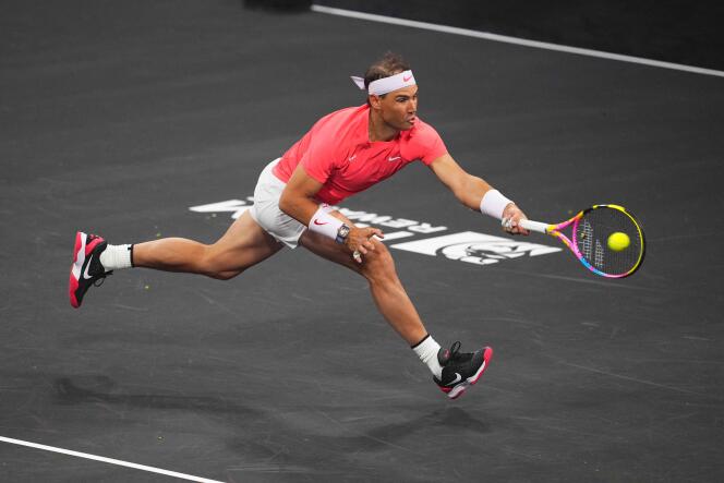 Rafael Nadal during an exhibition match in Las Vegas, Nevada, March 3, 2024.