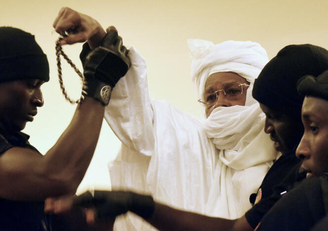 Hissène Habré, former dictator of Chad, at the start of his trial, in Dakar, July 20, 2015.