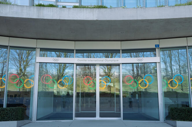 The entrance to the headquarters of the International Olympic Committee, in Lausanne (Switzerland), March 14, 2024.