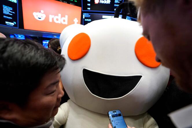 Reddit mascot Snoo at the New York Stock Exchange on March 21, 2024. 
