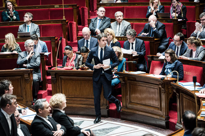 Prime Minister, Gabriel Attal, during the question session to the government, at the National Assembly, in Paris, March 12, 2024.