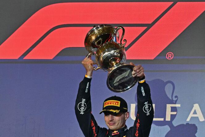 Max Verstappen (Red Bull) on the podium of the Bahrain Formula 1 Grand Prix, at the Sakhir circuit, March 2, 2024. 